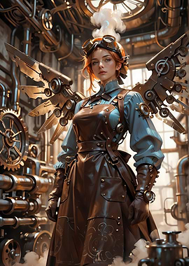 Steampunk Girl with Mechanical Wings