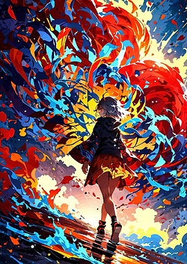 Anime Girl in Abstract Colorful World