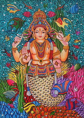 Vishnu Matsya Avatar Colorful Painting