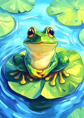 Frog on Lily Pad Illustration
