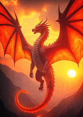 Dragon Soaring Sunset Landscape