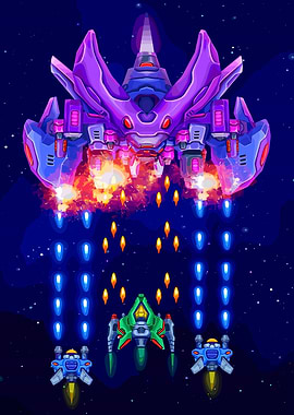 Space battle with spaceships and lasers