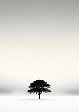 Solitary Tree in Minimalist Landscape