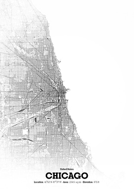 Chicago City Map - Black and White
