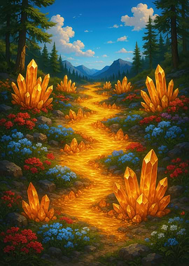 Crystal Path Through Forest Landscape