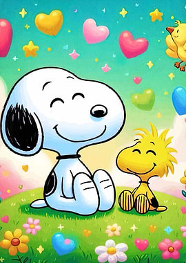 Snoopy and Woodstock Cartoon Illustration