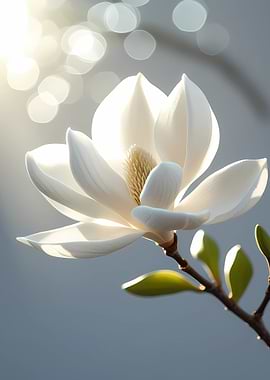 White Magnolia Blossom with Bokeh Lights