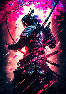 Samurai Warrior with Cherry Blossoms