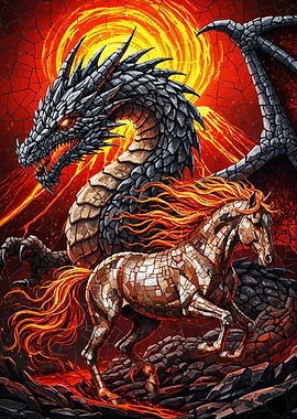 Dragon and Horse Fiery Landscape