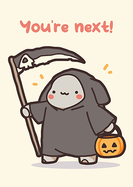 Cute Grim Reaper with Pumpkin Bucket