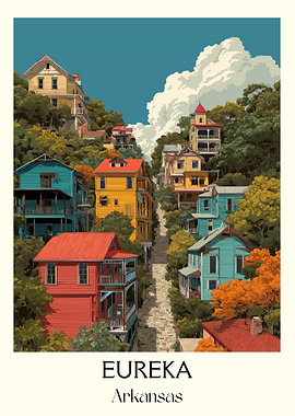 Eureka Arkansas Colorful Houses Art Print