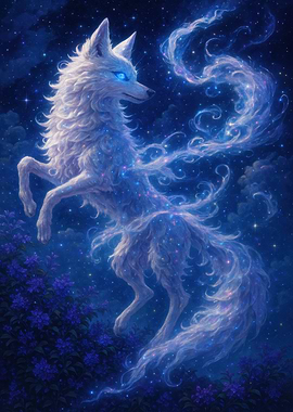 Celestial Fox in Starry Night