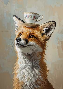 Fox with Teacup on Head Painting