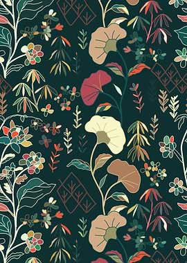 Floral Pattern on Dark Teal Background