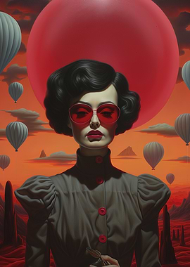Surreal Portrait with Balloons and Red