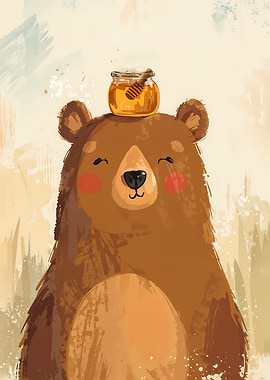 Cute Bear with Honey Jar Illustration