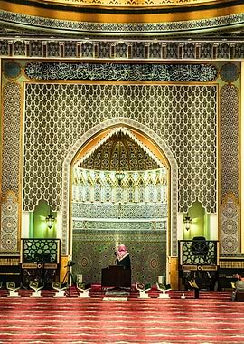 Mosque Interior with Person Praying