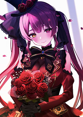 Anime Girl with Roses and Top Hat