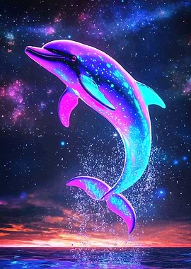 Neon Dolphin Leaping Water
