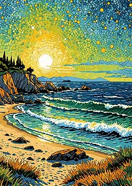 Mosaic Beach Landscape with Sun