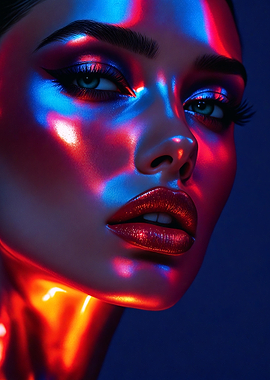 Woman's face with neon lighting