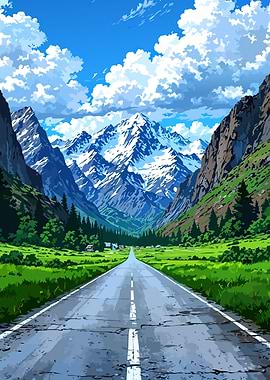 Mountain Road Anime Landscape