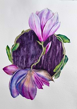 Magnolia Flowers with Purple Stone