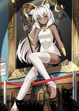 Anime Girl with Horns and Cats