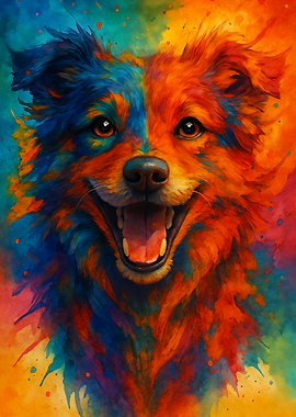 Colorful Dog Portrait with Watercolor Effect