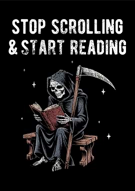 Grim Reaper Reading Book Illustration