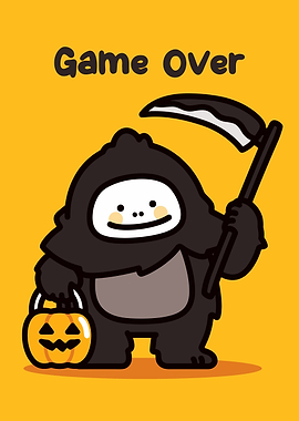 Cute Grim Reaper Halloween Game Over