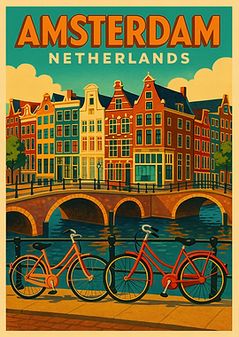 Amsterdam Netherlands Travel Poster