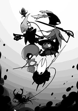 Hollow Knight Characters Monochrome Illustration