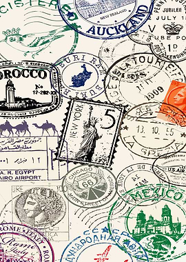 Vintage Travel Stamps Collage