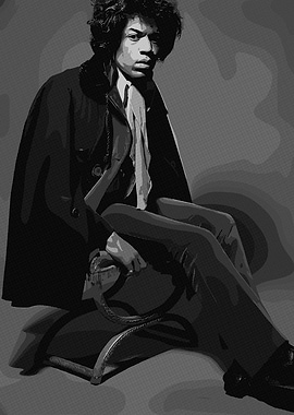 Jimi Hendrix Portrait in Black and White
