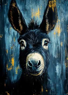Donkey Portrait in Blue and Gold