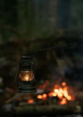 Vintage Lantern by Campfire
