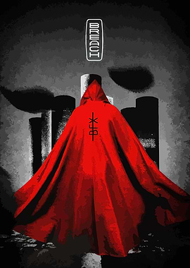 Red Cloak Figure in Urban Setting