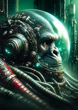 Cyborg Gorilla in Space Helmet