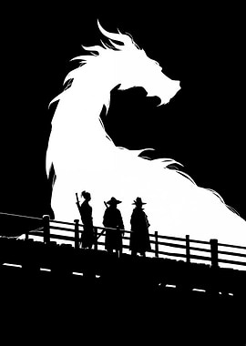 Dragon and Warriors Black and White