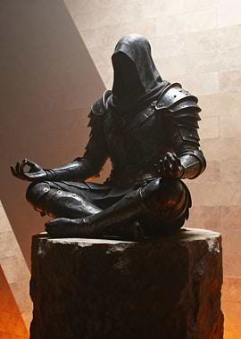 Meditating Armored Figure Statue