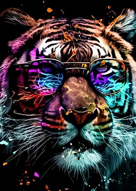 Cool Tiger with Sunglasses Colorful Art