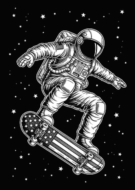 Kickflip in Space Astronaut Skateboarding in Space
