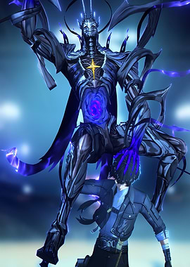 Anime Character Confronting a Dark Entity