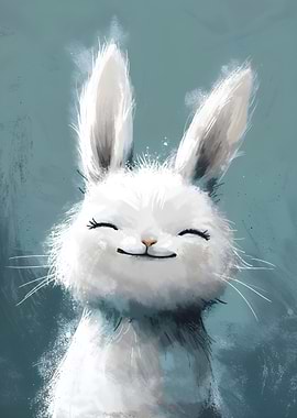 Smiling White Rabbit Digital Art