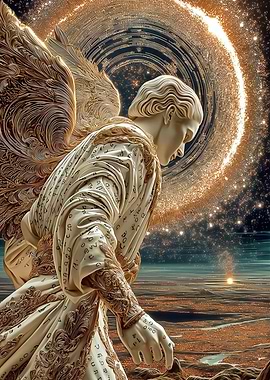 Golden Angel with Cosmic Background