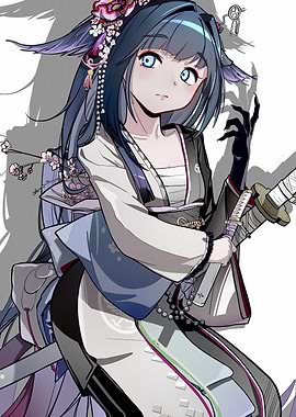 Anime Girl with Sword and Kimono