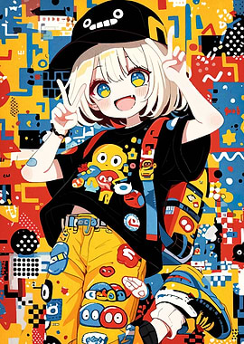 Anime Girl with Colorful Background