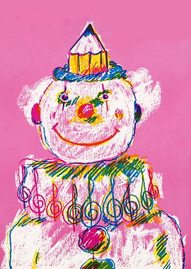 Colorful Clown Drawing with Pencil Hat
