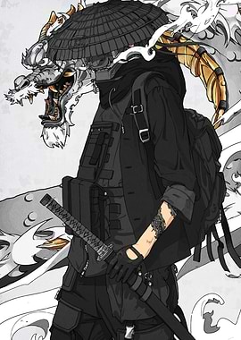 Modern Samurai with Dragon